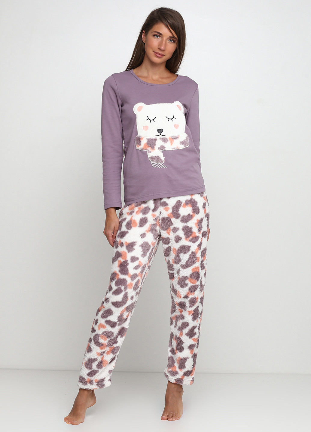 Фиолетовая всесезон пижама (халат, лонгслив, брюки) лонгслив + брюки Sexen