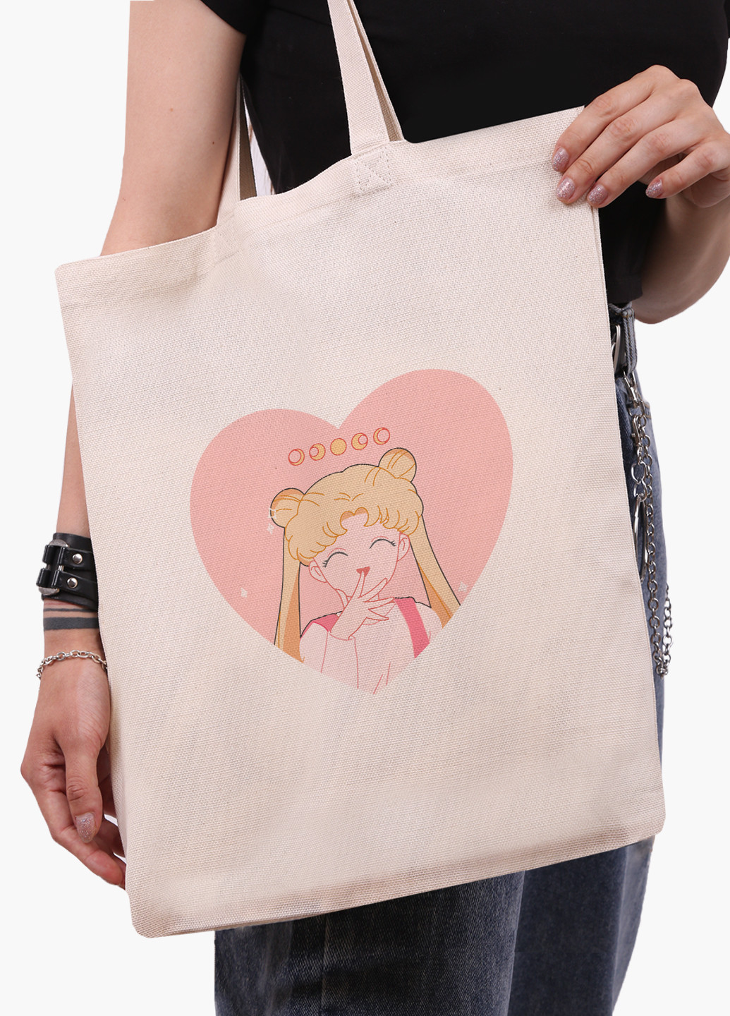 Еко сумка шоппер біла Місяць Кішка Сейлор Мун (anime Sailor Moon Cats) (9227-2922-WT-1) екосумка шопер 41*35 см MobiPrint (224806161)