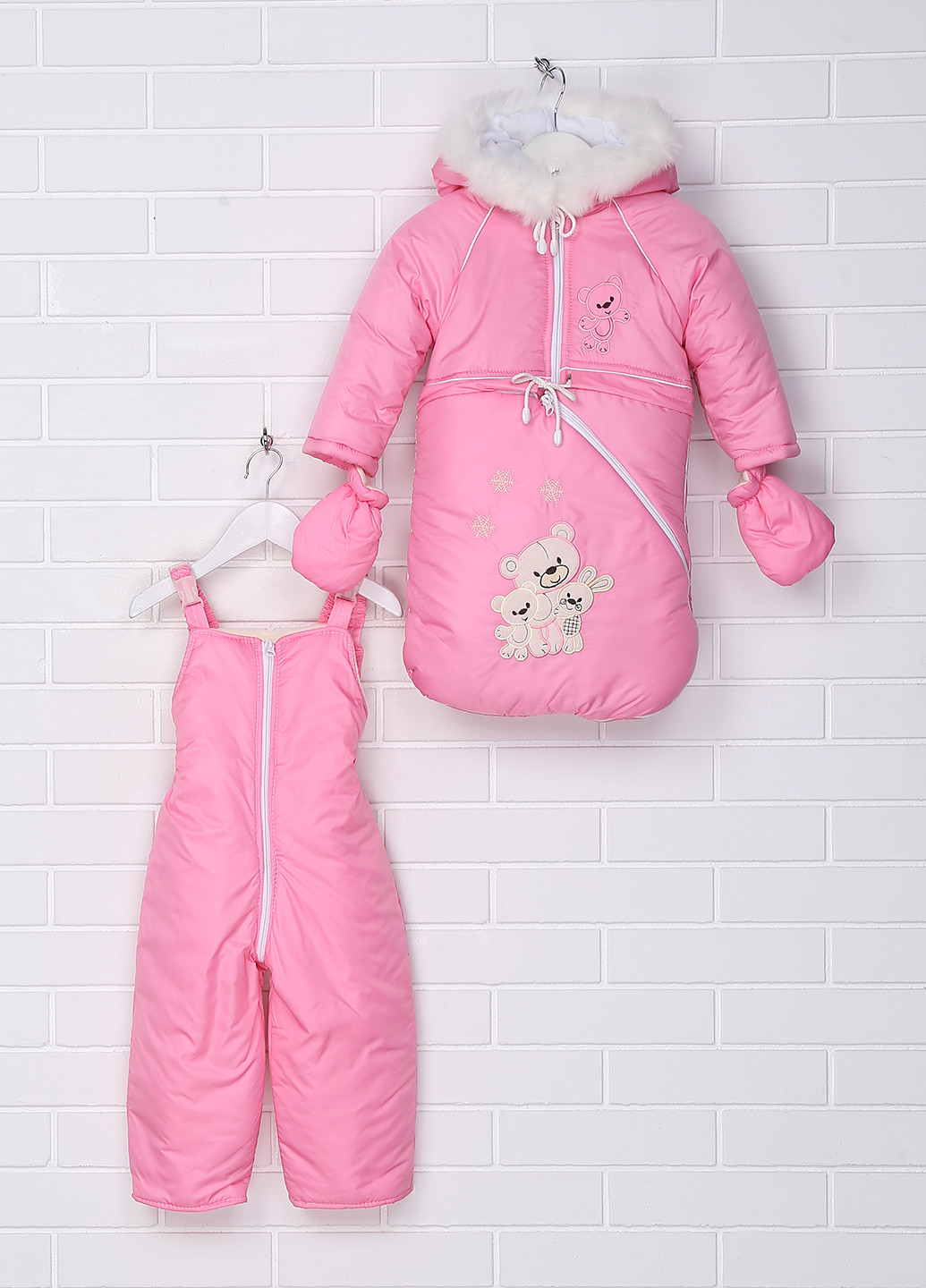 Розовый зимний комплект (конверт, комбинезон куртка) Alisa