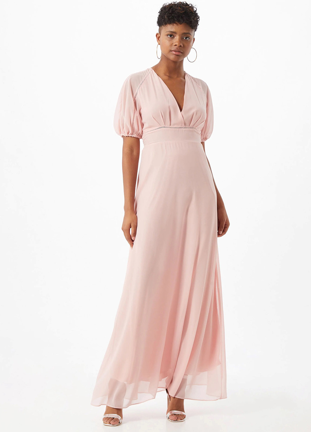 Светло-розовое вечернее платье в греческом стиле, на запах Tfnc однотонное
