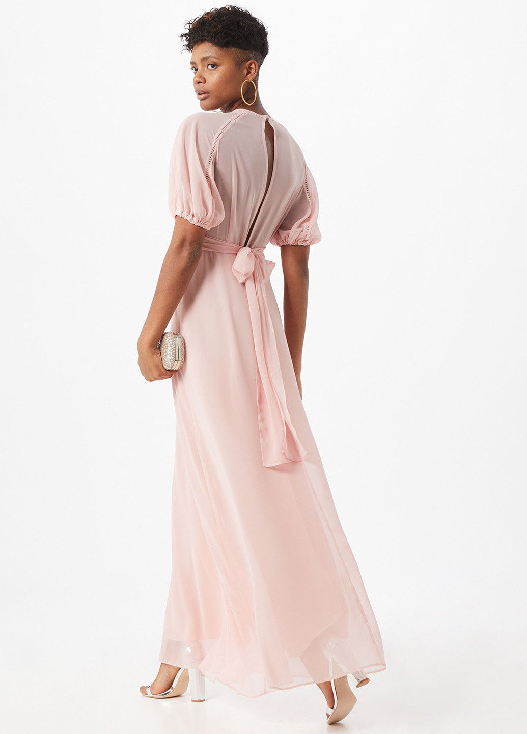 Светло-розовое вечернее платье в греческом стиле, на запах Tfnc однотонное