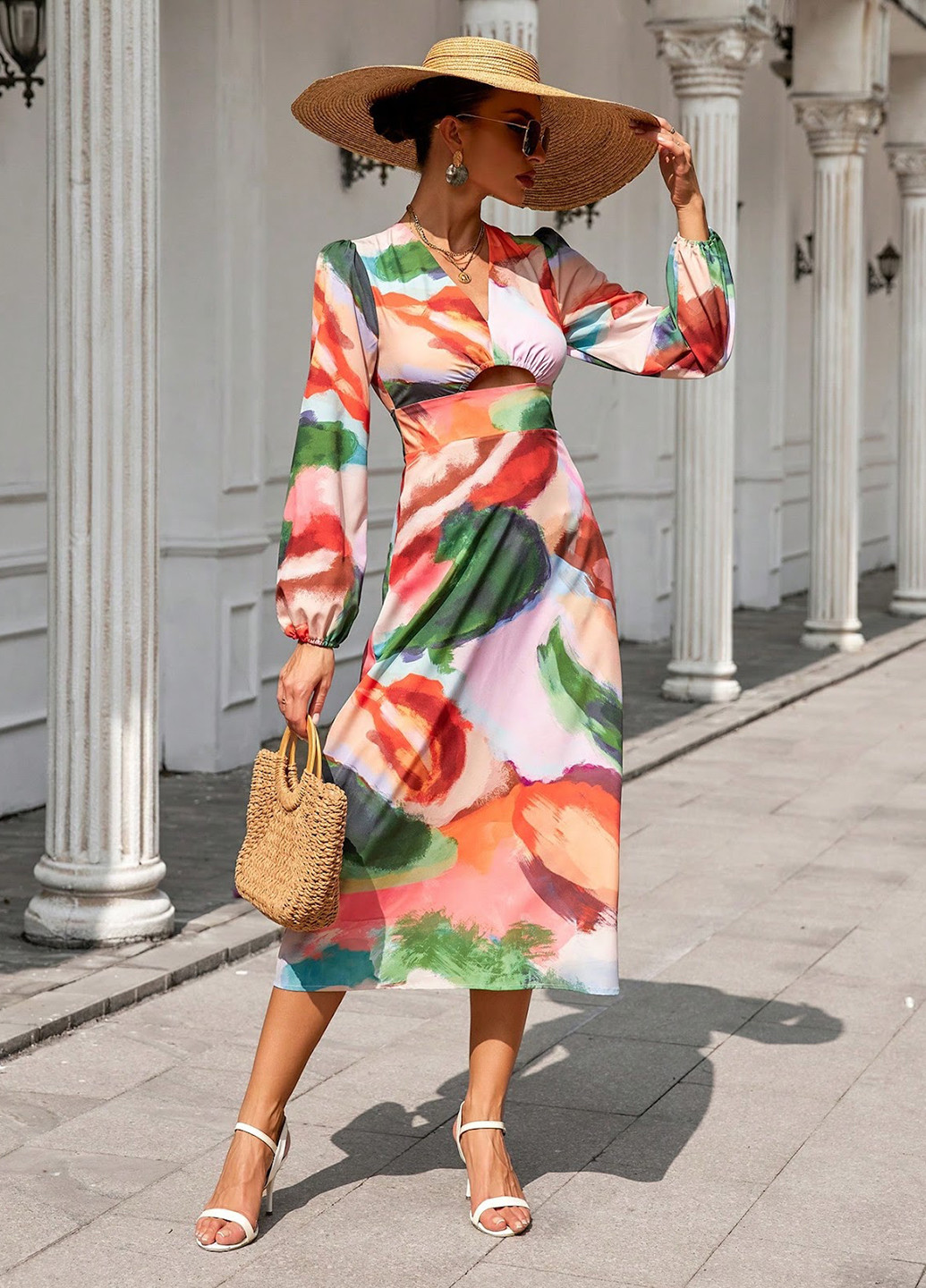 Комбинированное кэжуал платье в стиле ампир SHEIN тай-дай