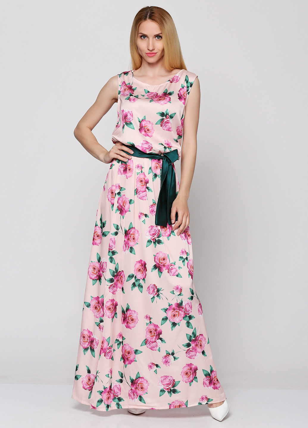 Пудровое кэжуал платье Ravol с цветочным принтом