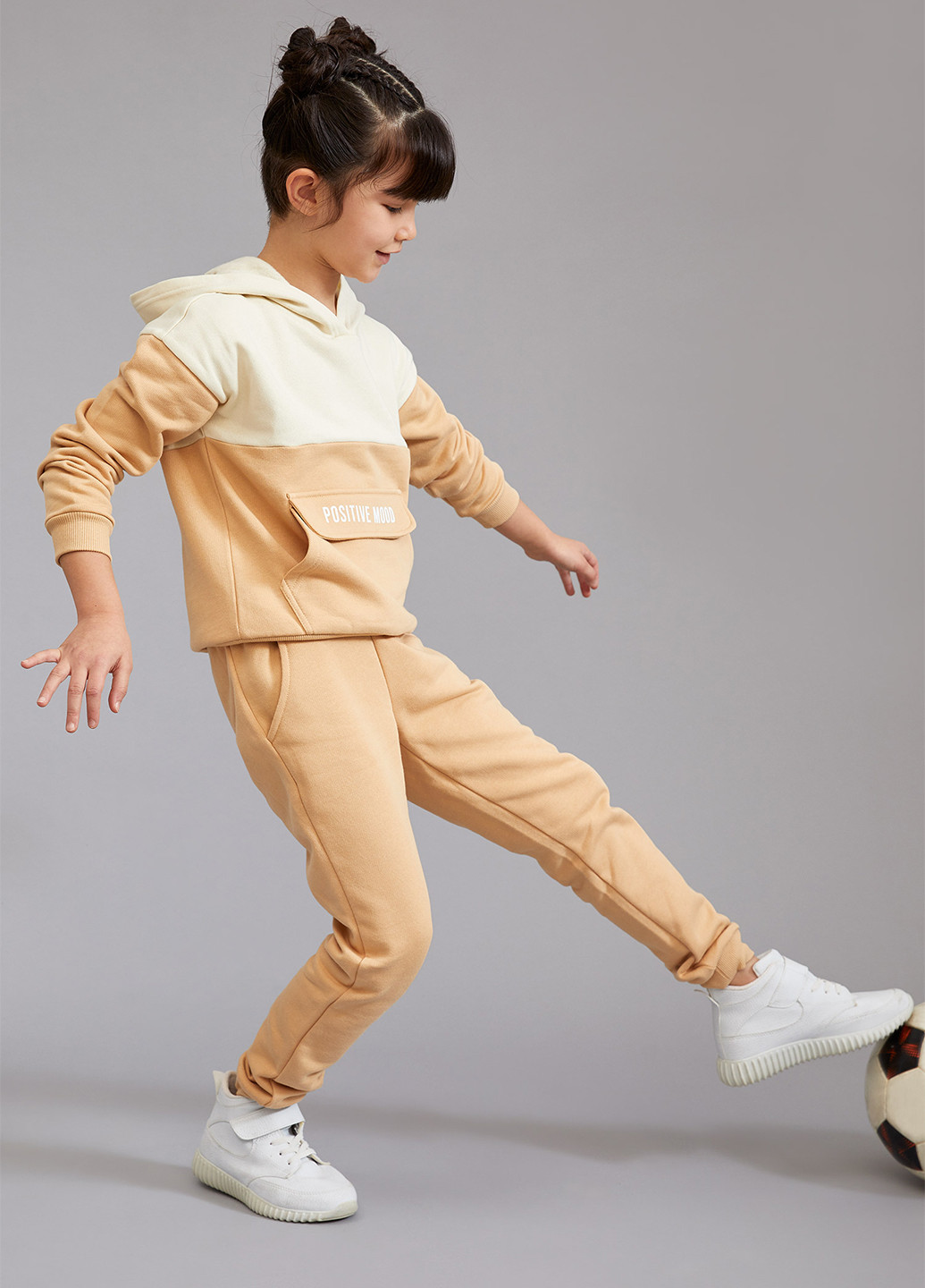 Комплект(свитшот, брюки) DeFacto брючный светло-бежевый спортивный трикотаж, хлопок