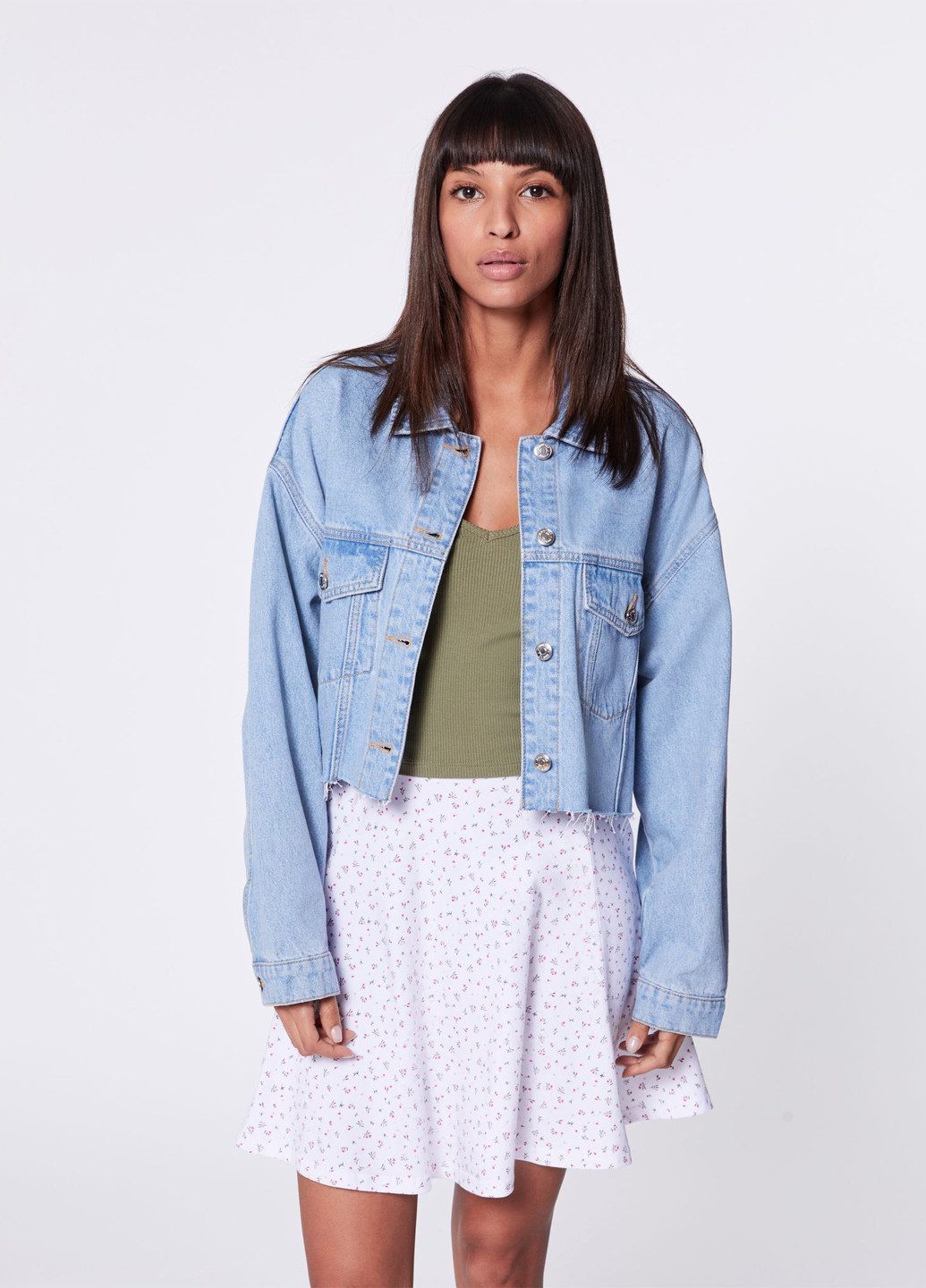 Белая кэжуал цветочной расцветки юбка Jennyfer клешированная