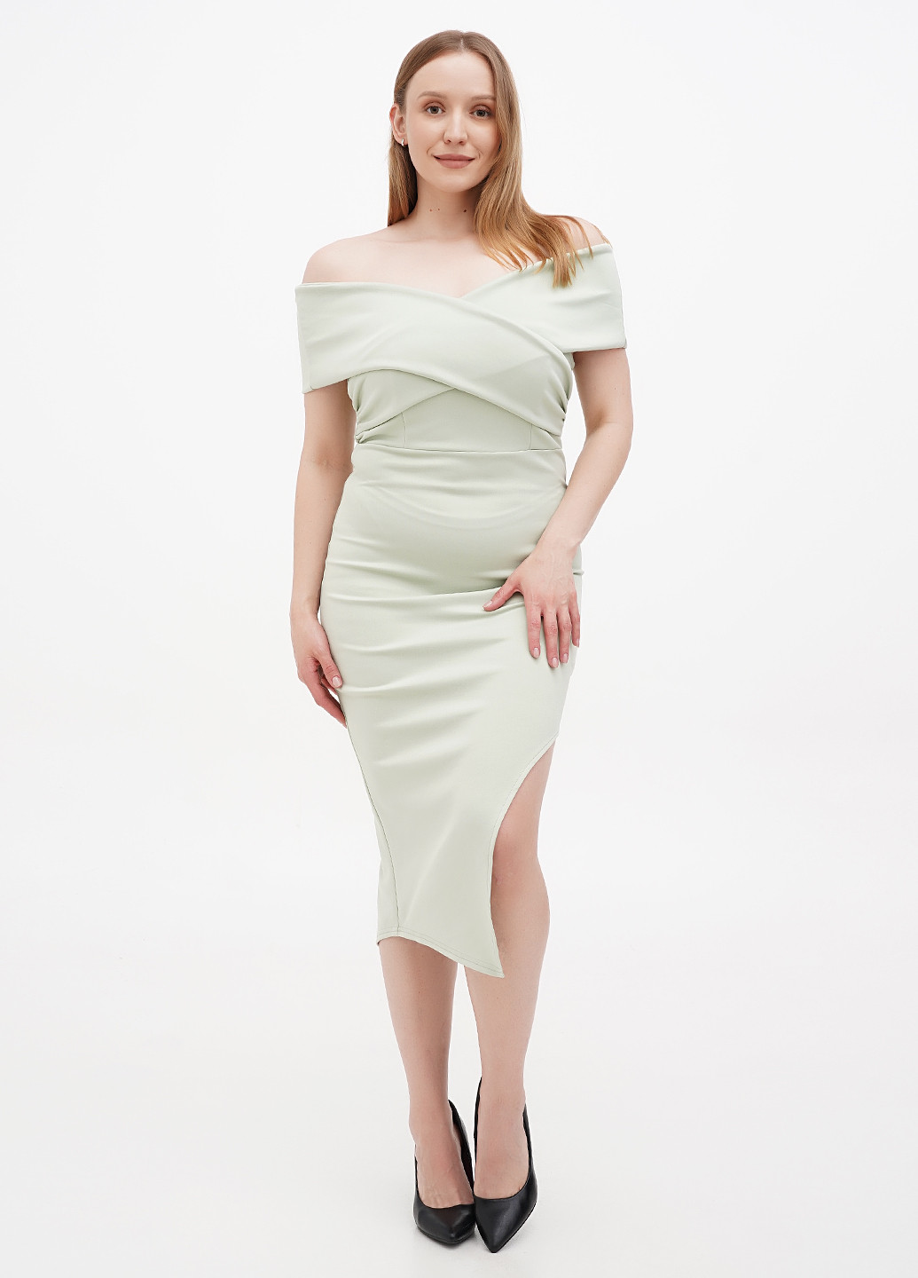 Мятное кэжуал платье с открытыми плечами Boohoo однотонное