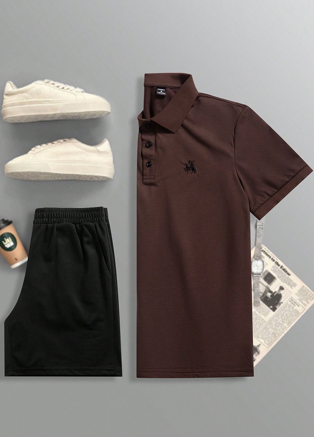 Комбинированный летний комплект (поло, шорты) SHEIN