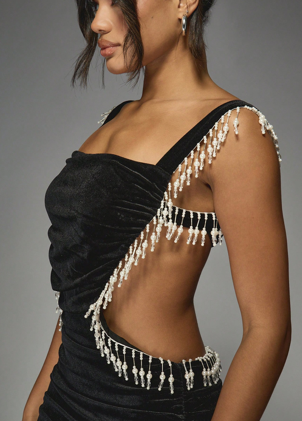 Чорна коктейльна, вечірня сукня з відкритою спиною SHEIN однотонна