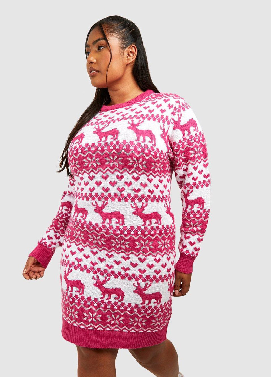 Розовое кэжуал платье платье-свитер Boohoo с орнаментом