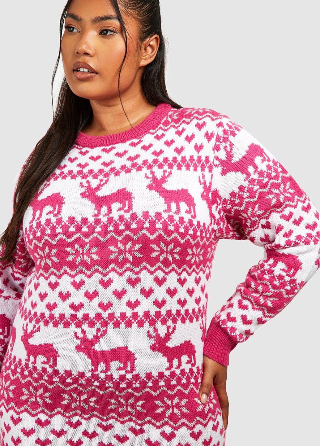 Розовое кэжуал платье платье-свитер Boohoo с орнаментом