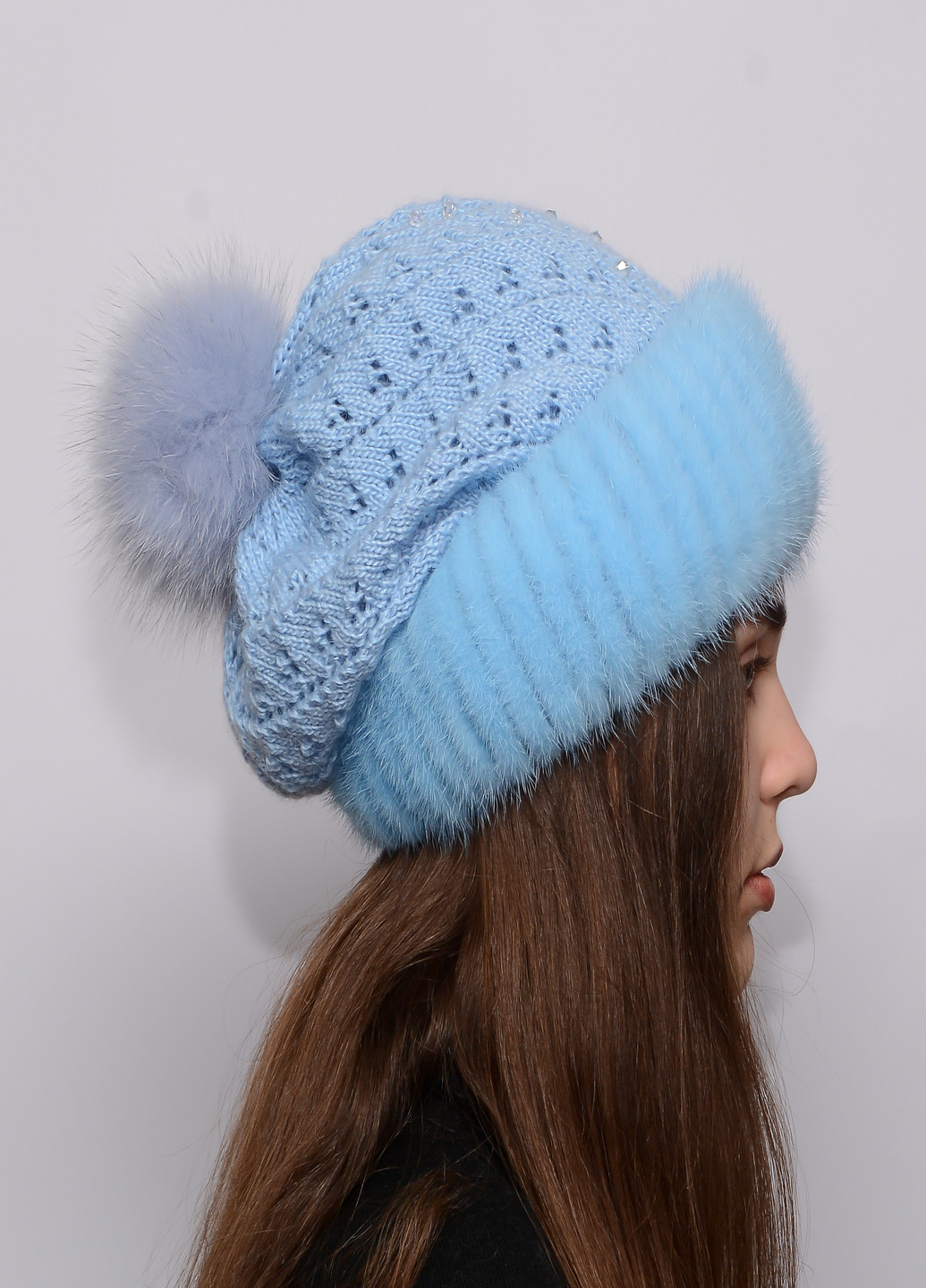 Женская зимняя норковая шапка с бубоном Меховой Стиль ажур (199007413)
