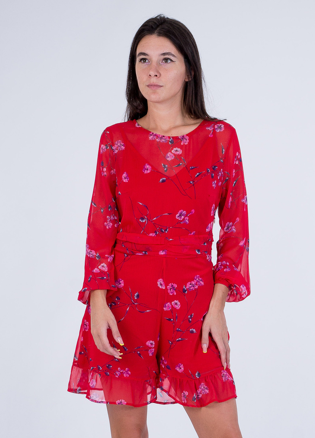 Комбинезон Sarah Chole комбинезон-шорты цветочный красный кэжуал полиэстер, шифон