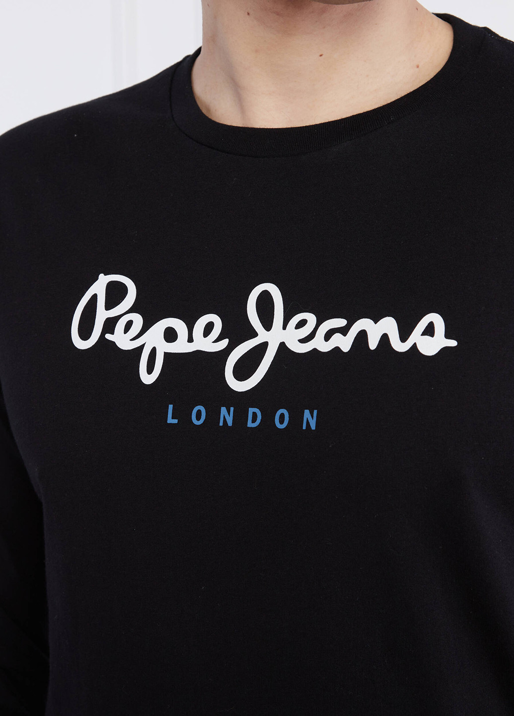 Лонгслів Pepe Jeans London логотип чорний кежуали бавовна, трикотаж