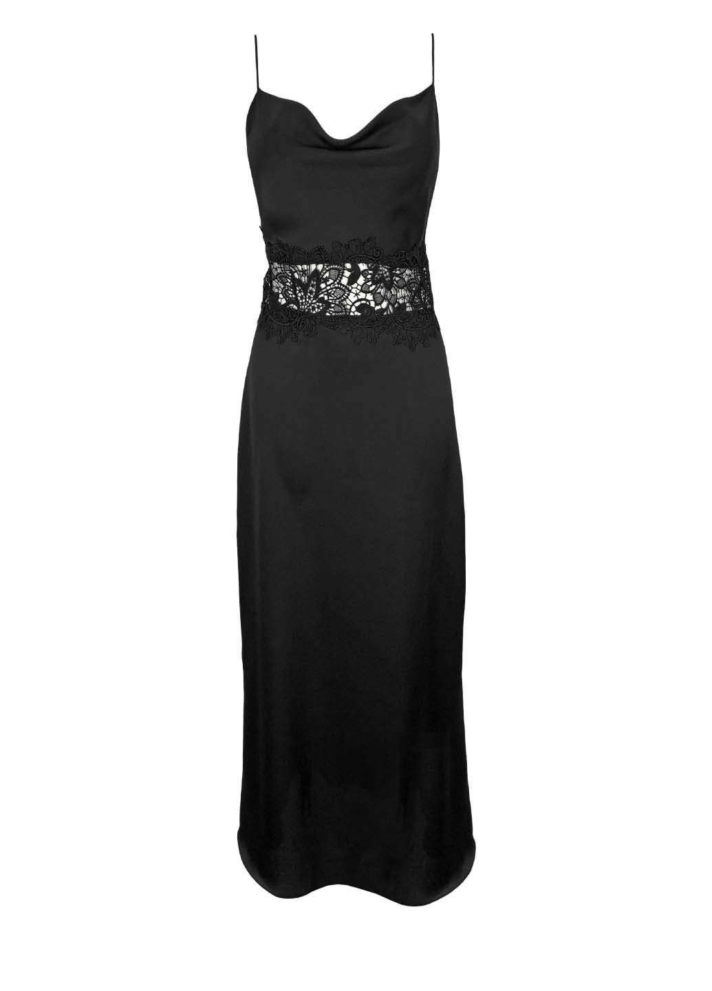 Черное вечернее миди платье в бельевом стиле платье-комбинация, с открытой спиной, а-силуэт, с открытыми плечами Keepsake однотонное