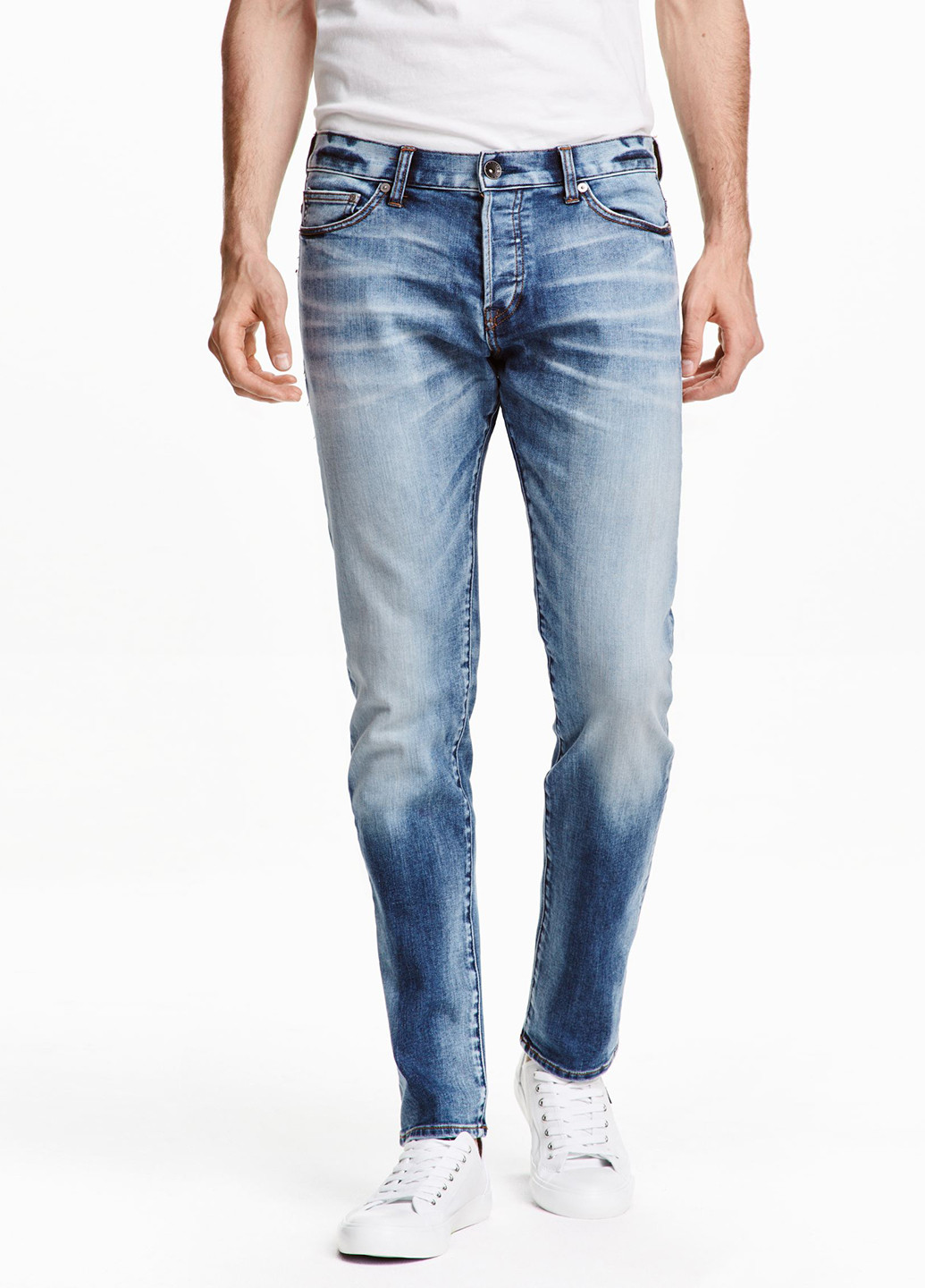Джинси H&M завужені однотонні темно-блакитні джинсові бавовна