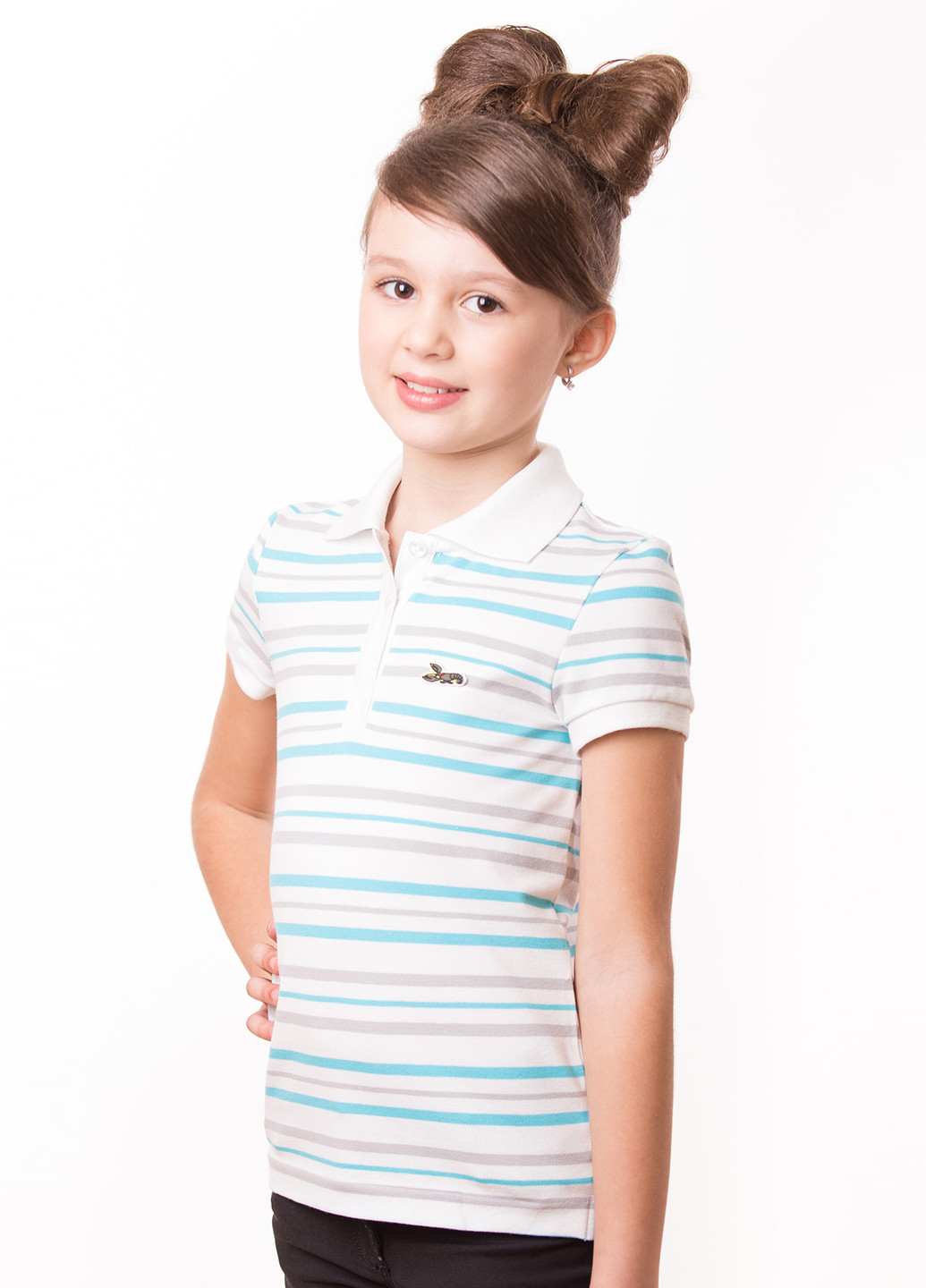 Белая детская футболка-поло для девочки Kosta