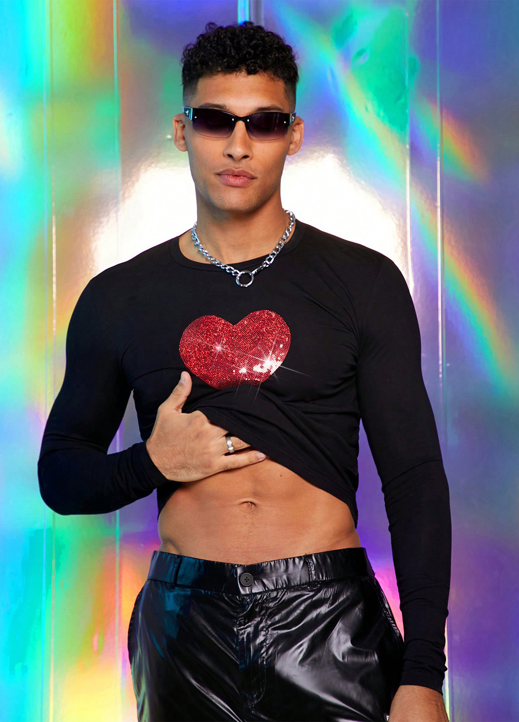 Лонгслів SHEIN сердечка чорний кежуали бавовна, трикотаж