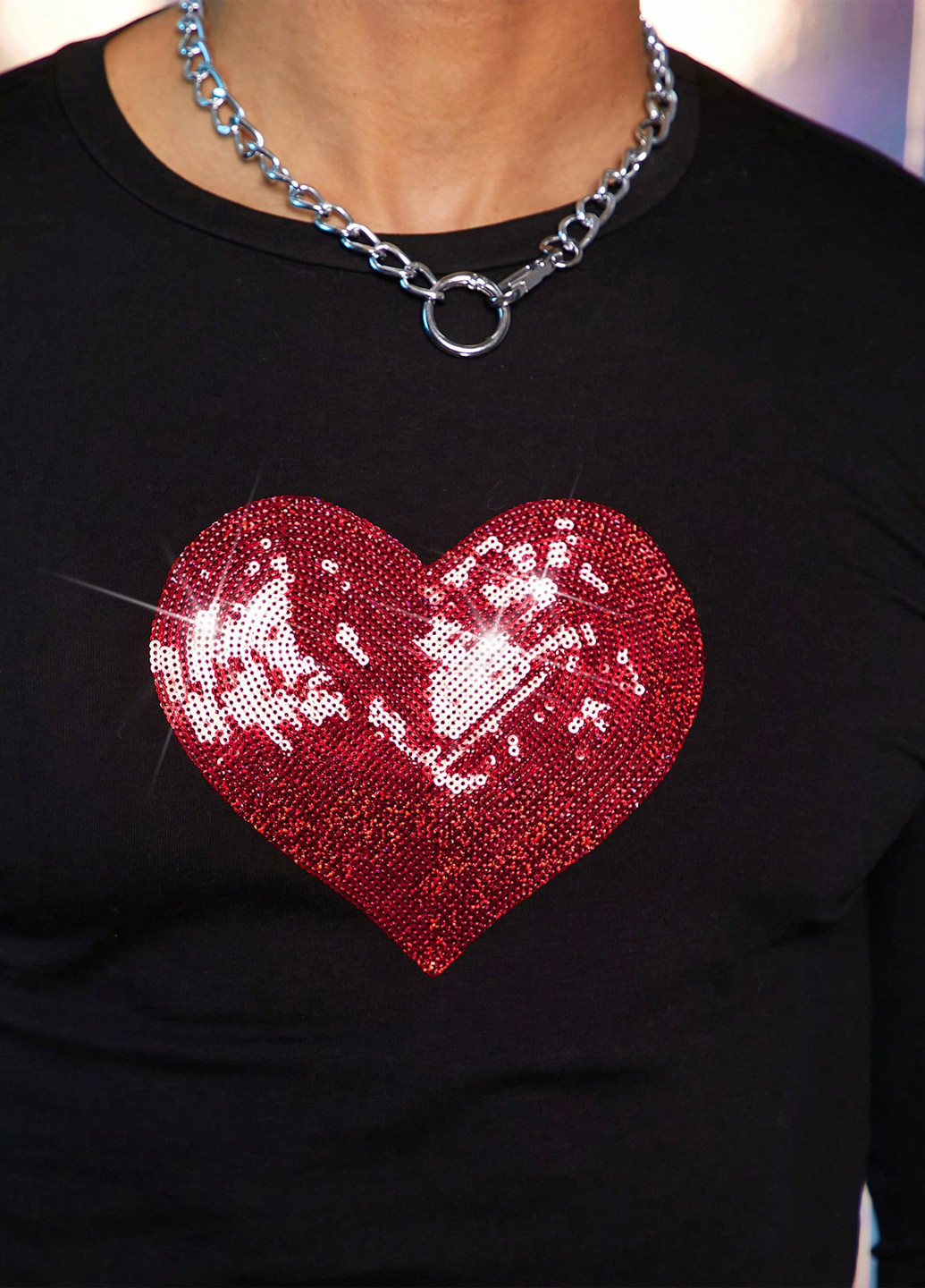 Лонгслів SHEIN сердечка чорний кежуали бавовна, трикотаж