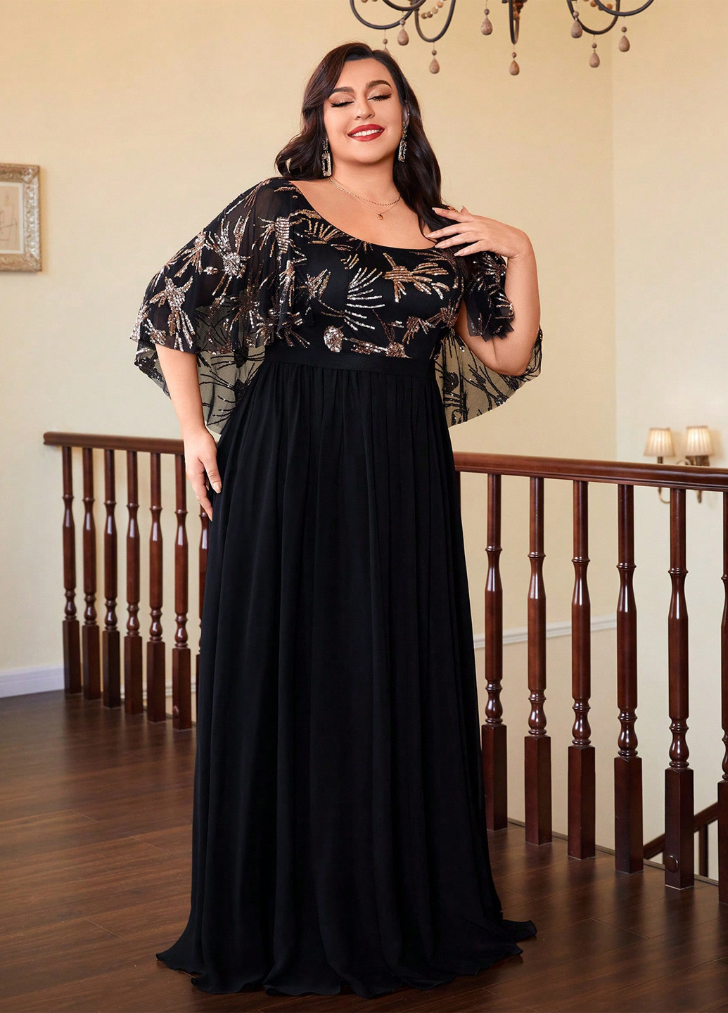 Чорна вечірня, святковий сукня кльош SHEIN однотонна