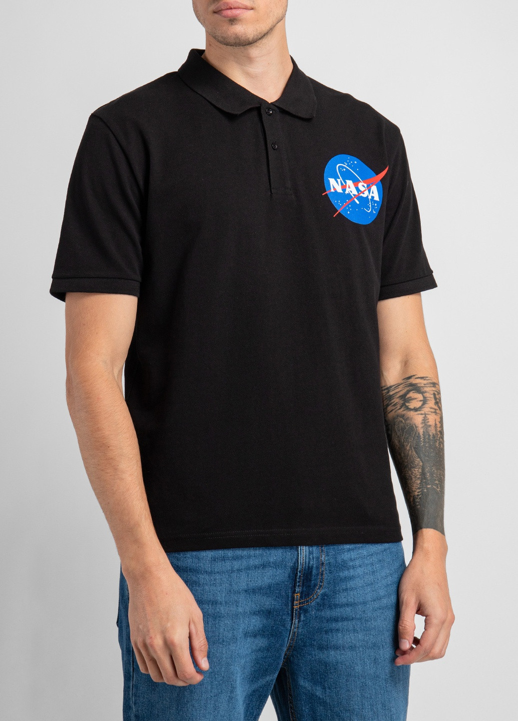 Черная черная футболка-поло с логотипом Nasa