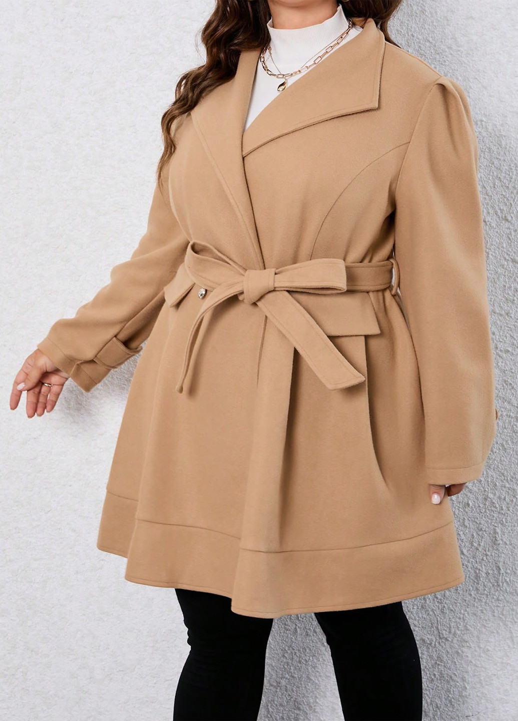 Бежевое демисезонное Пальто двубортное SHEIN