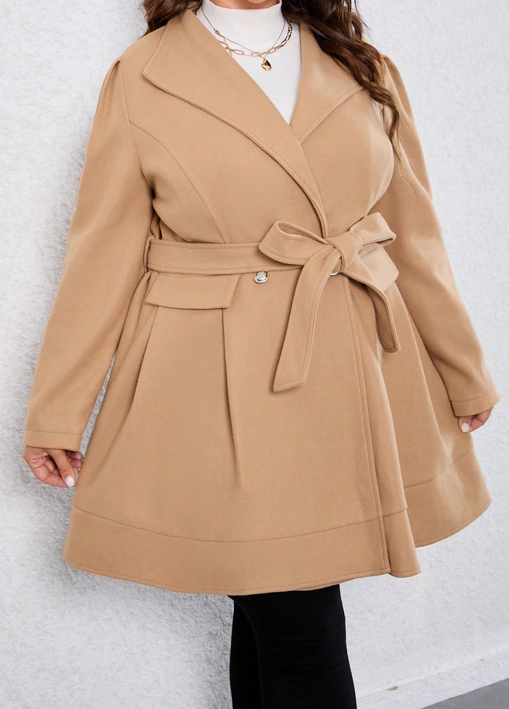 Бежевое демисезонное Пальто двубортное SHEIN
