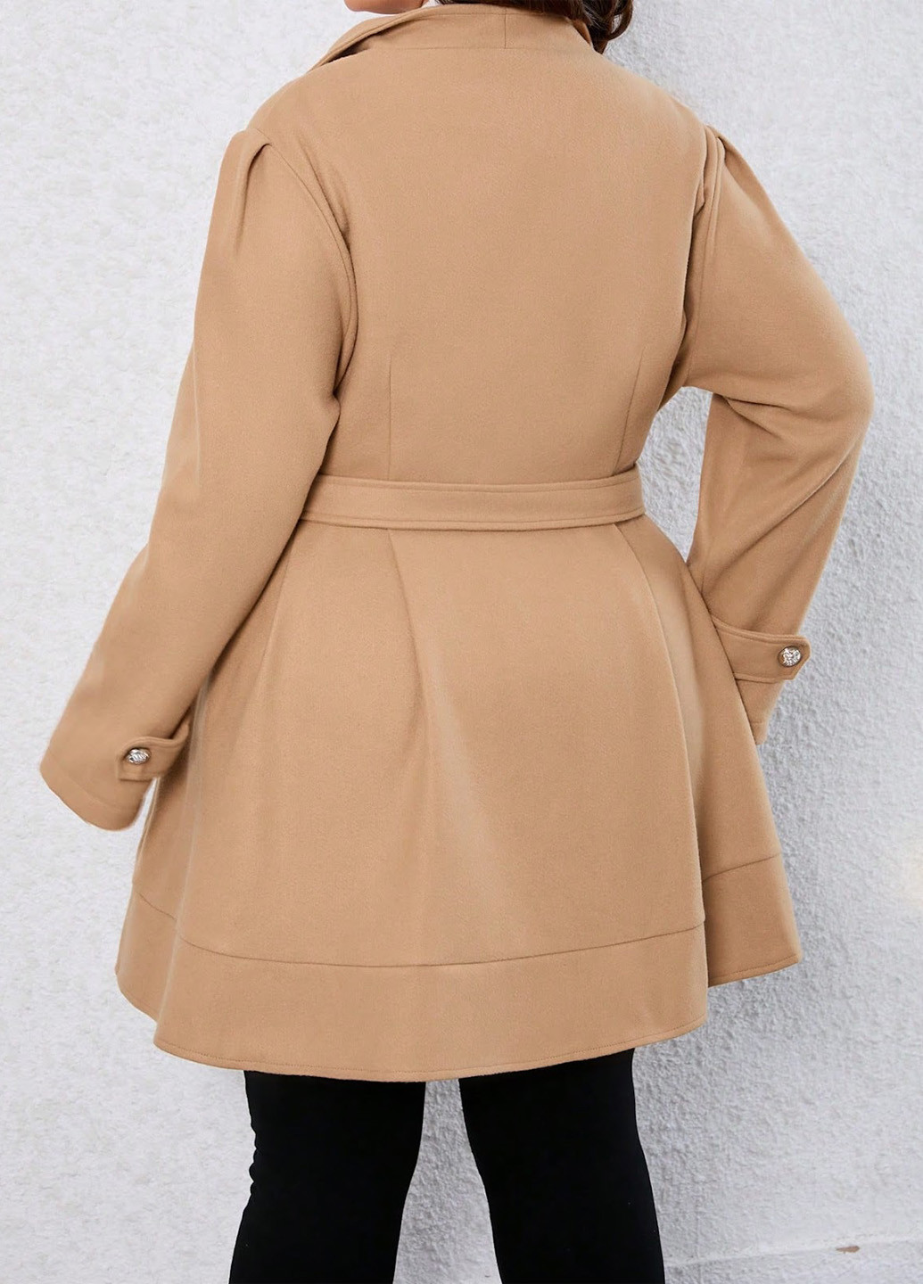 Бежевое демисезонное Пальто двубортное SHEIN