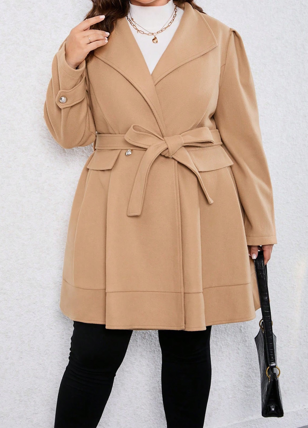 Бежевое демисезонное Пальто двубортное SHEIN