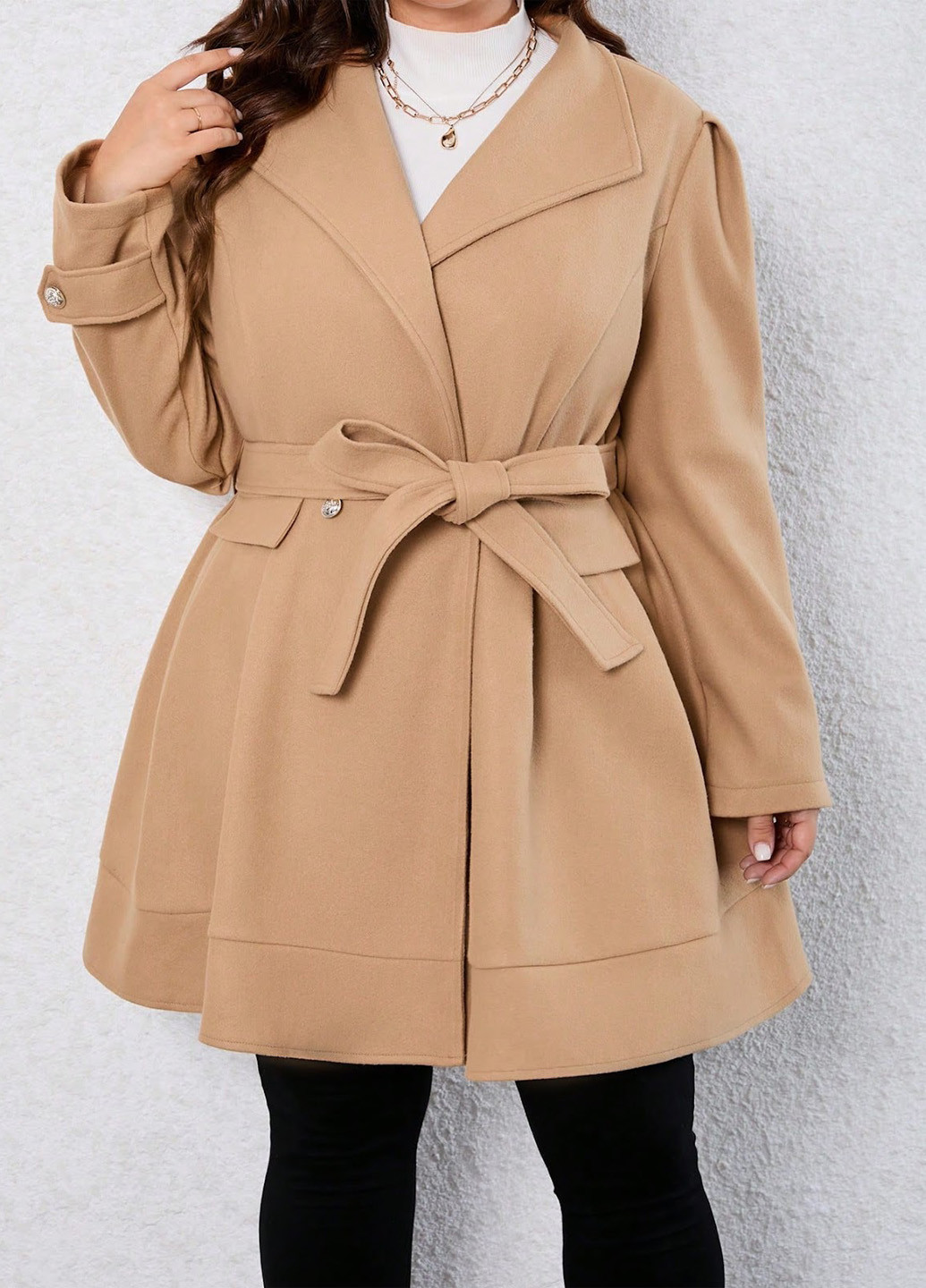 Бежевое демисезонное Пальто двубортное SHEIN