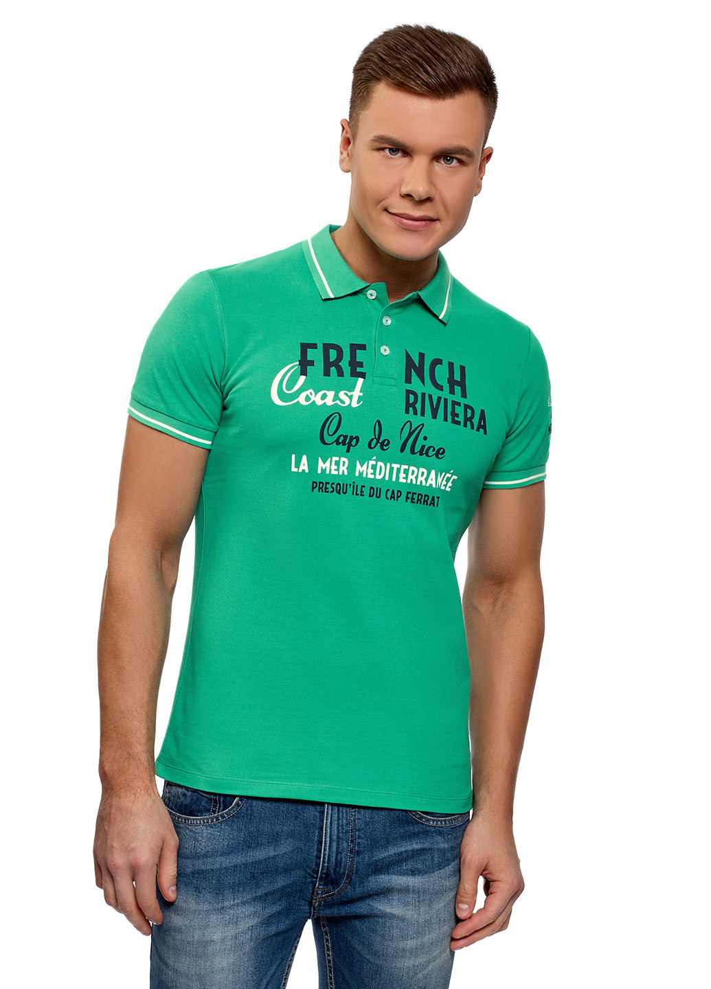 Зеленая футболка-поло для мужчин Oodji с надписью