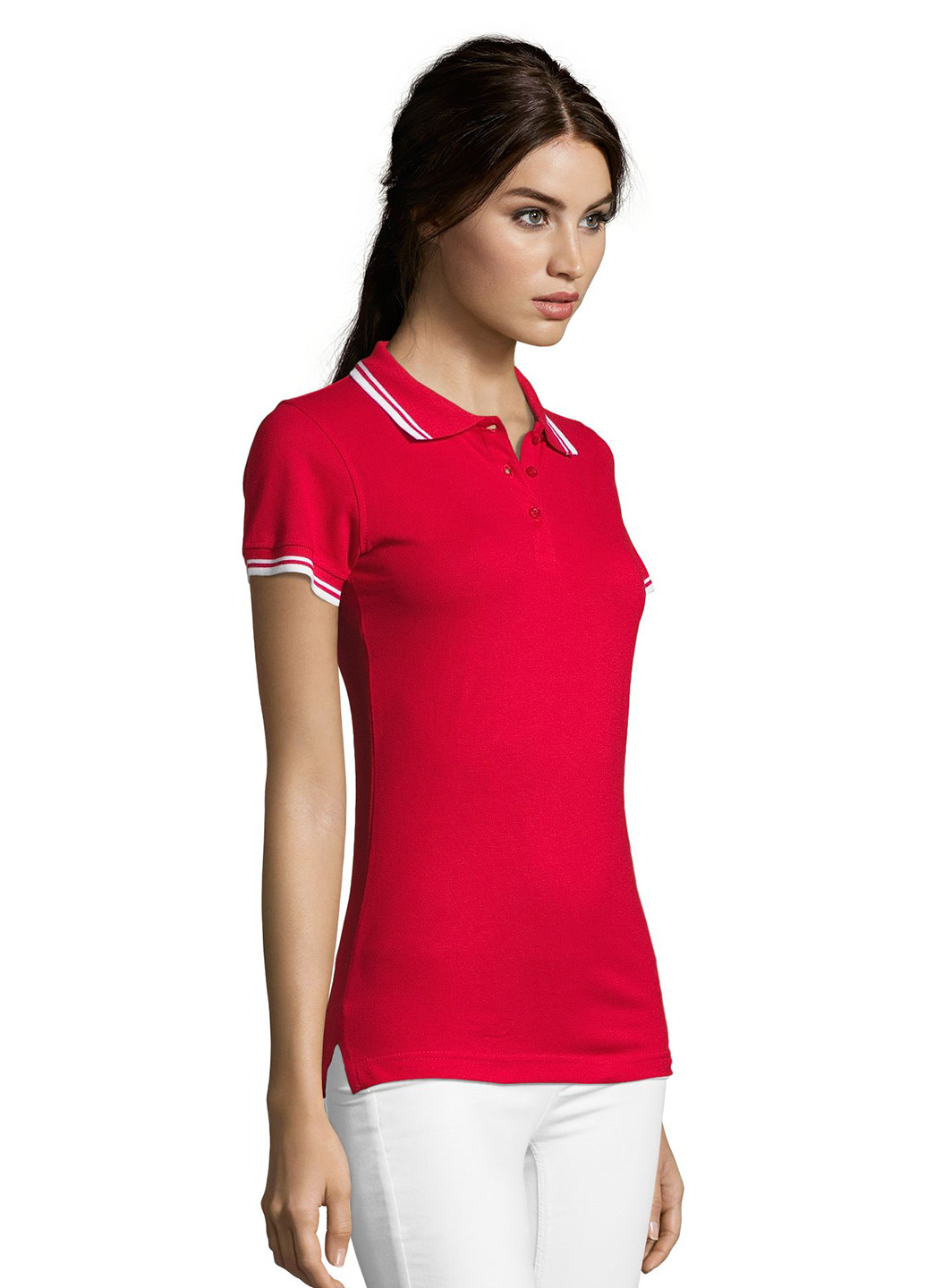 Красная женская футболка-поло Sol's в полоску