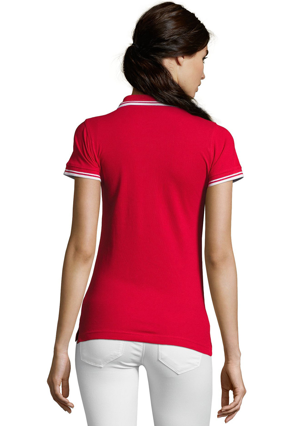 Красная женская футболка-поло Sol's в полоску