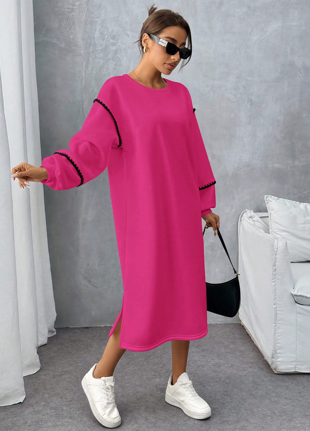 Рожева спортивна, кежуал сукня сукня-світшот SHEIN однотонна