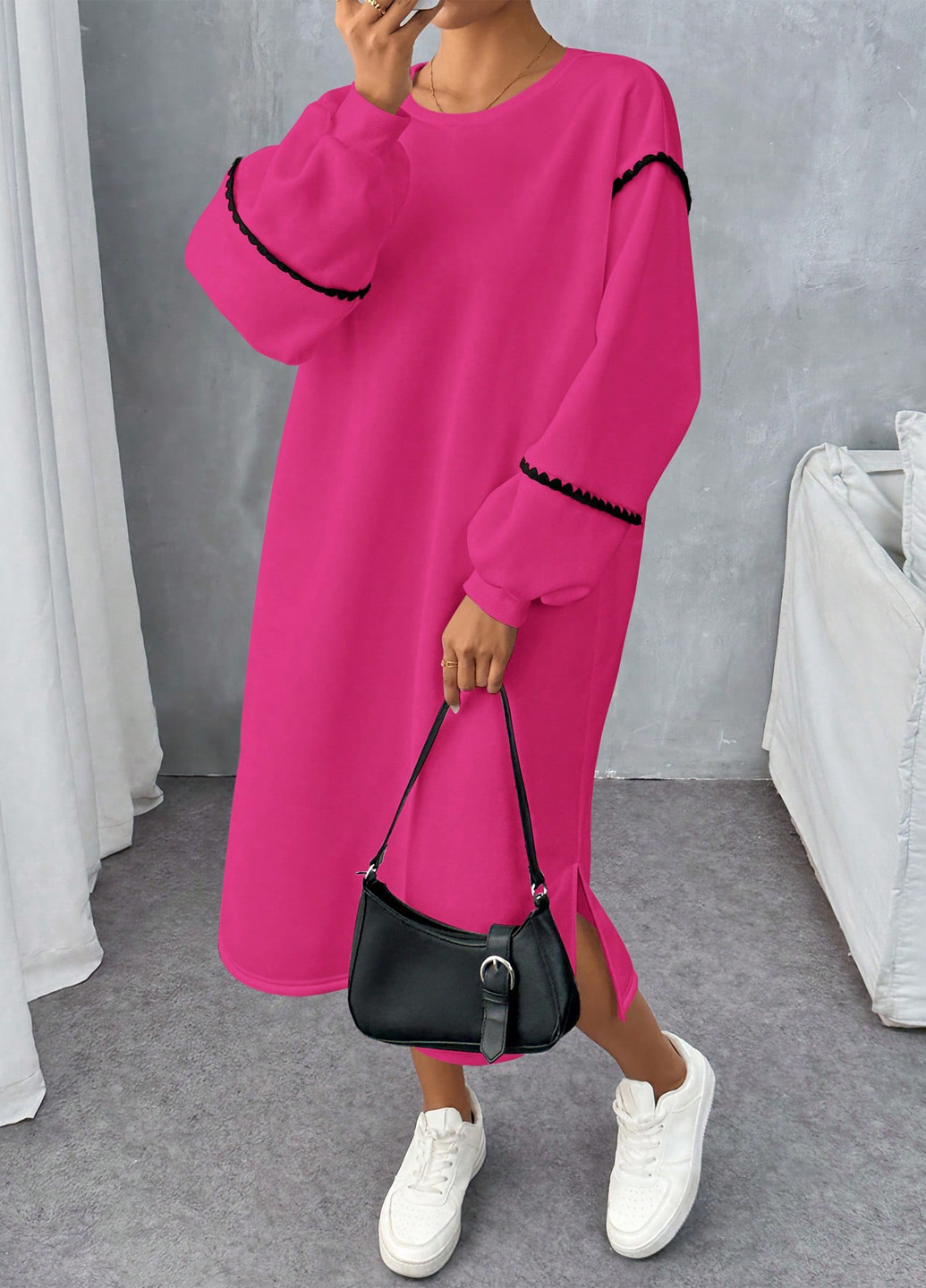 Рожева спортивна, кежуал сукня сукня-світшот SHEIN однотонна