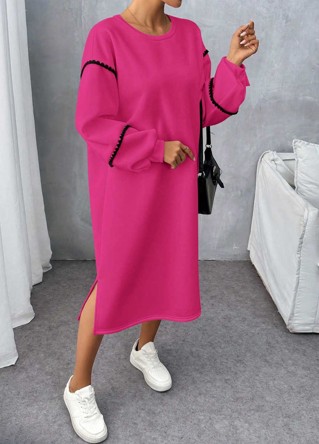 Рожева спортивна, кежуал сукня сукня-світшот SHEIN однотонна