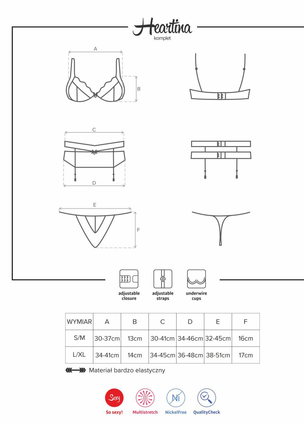 Черный демисезонный комплект белья (лиф, стринги, пояс) Obsessive