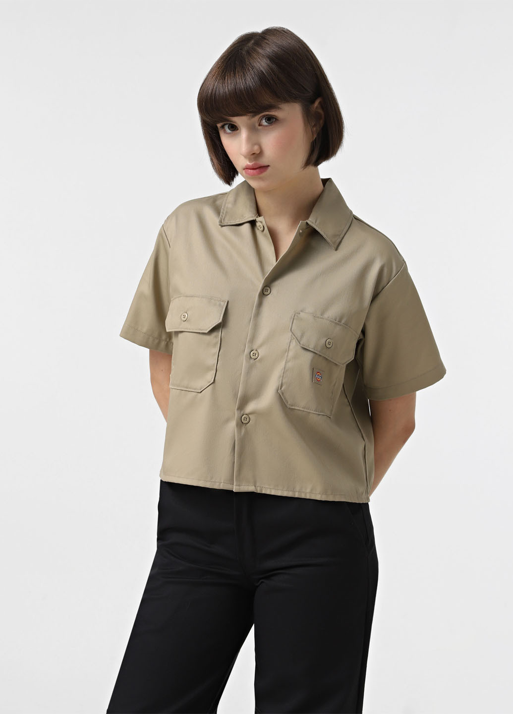 Оливковковая (хаки) кэжуал рубашка однотонная Dickies