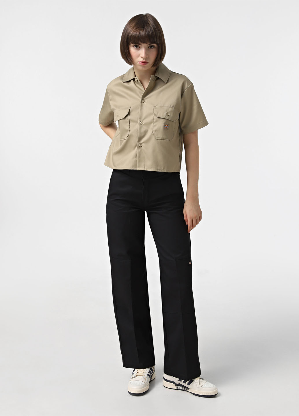 Оливковковая (хаки) кэжуал рубашка однотонная Dickies