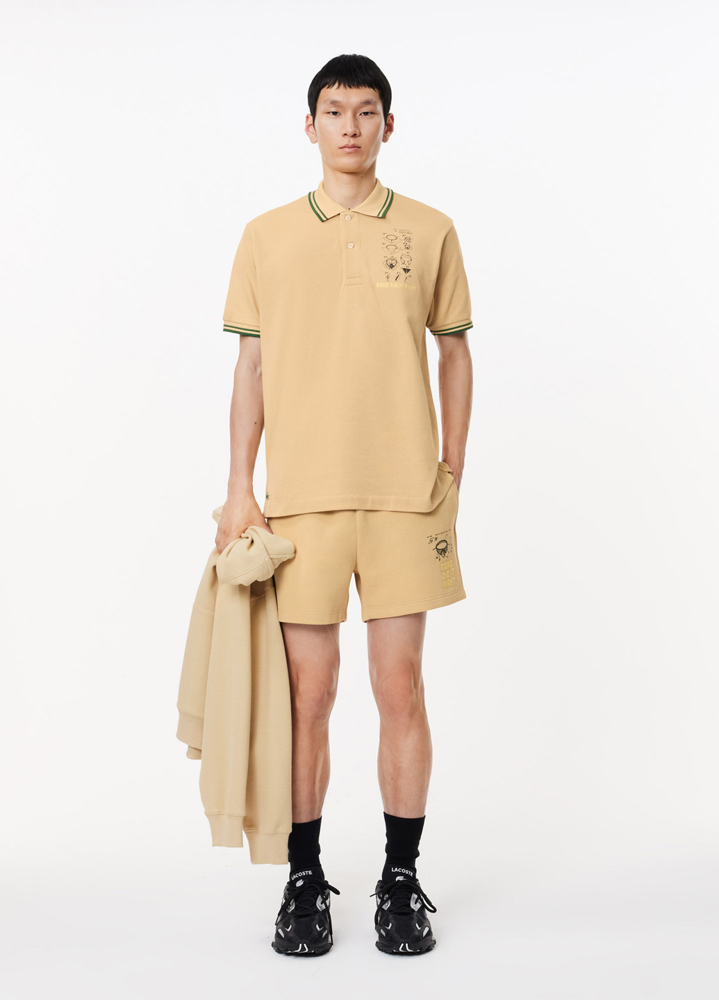 Бежевая футболка-поло для мужчин Lacoste однотонная