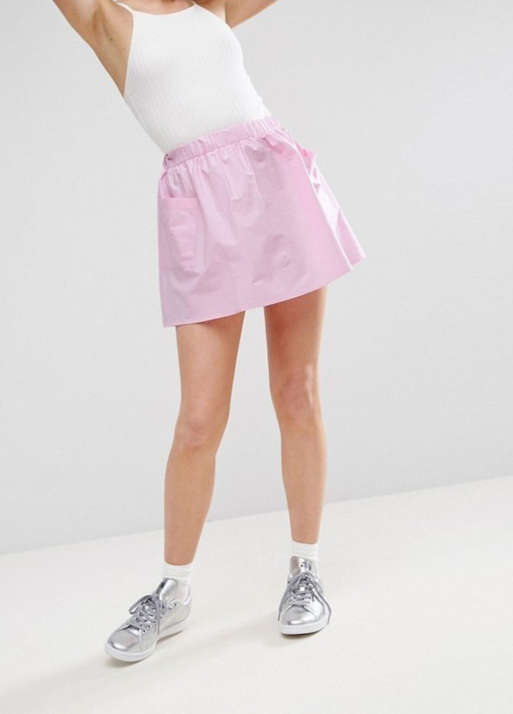 Светло-розовая кэжуал однотонная юбка Asos клешированная