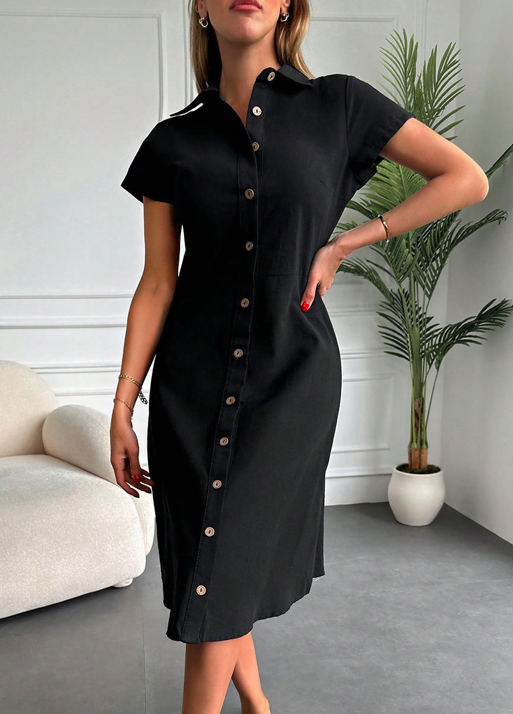 Черное кэжуал платье рубашка SHEIN однотонное