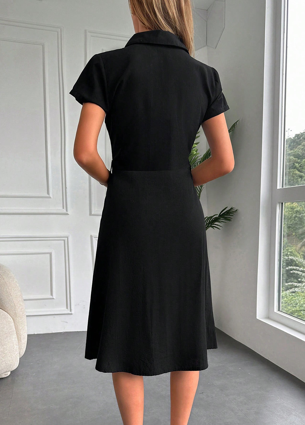 Черное кэжуал платье рубашка SHEIN однотонное