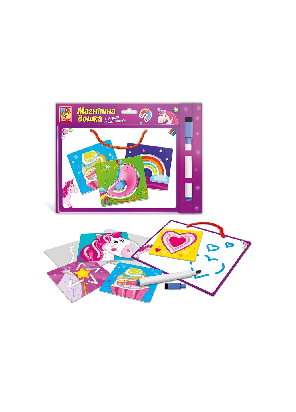 Магнітна дошка з трафаретами Єдинороги Vladi toys VT3601-15 (255292480)