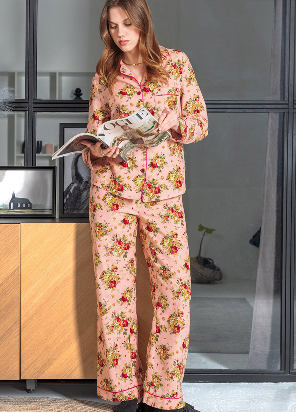 Розовый демисезонный комплект (рубашка, брюки) Silence