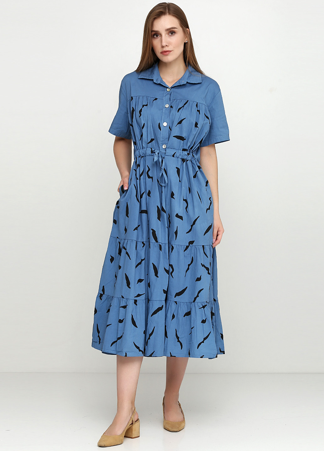 Голубое кэжуал платье оверсайз L&N с абстрактным узором
