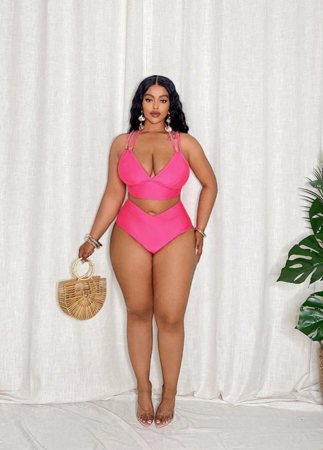 Рожевий літній купальник (топ, трусики) суцільний, топ SHEIN