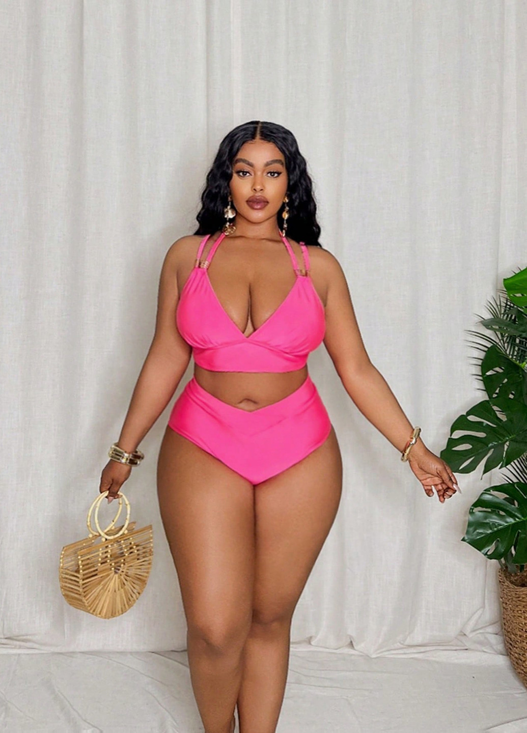 Рожевий літній купальник (топ, трусики) суцільний, топ SHEIN