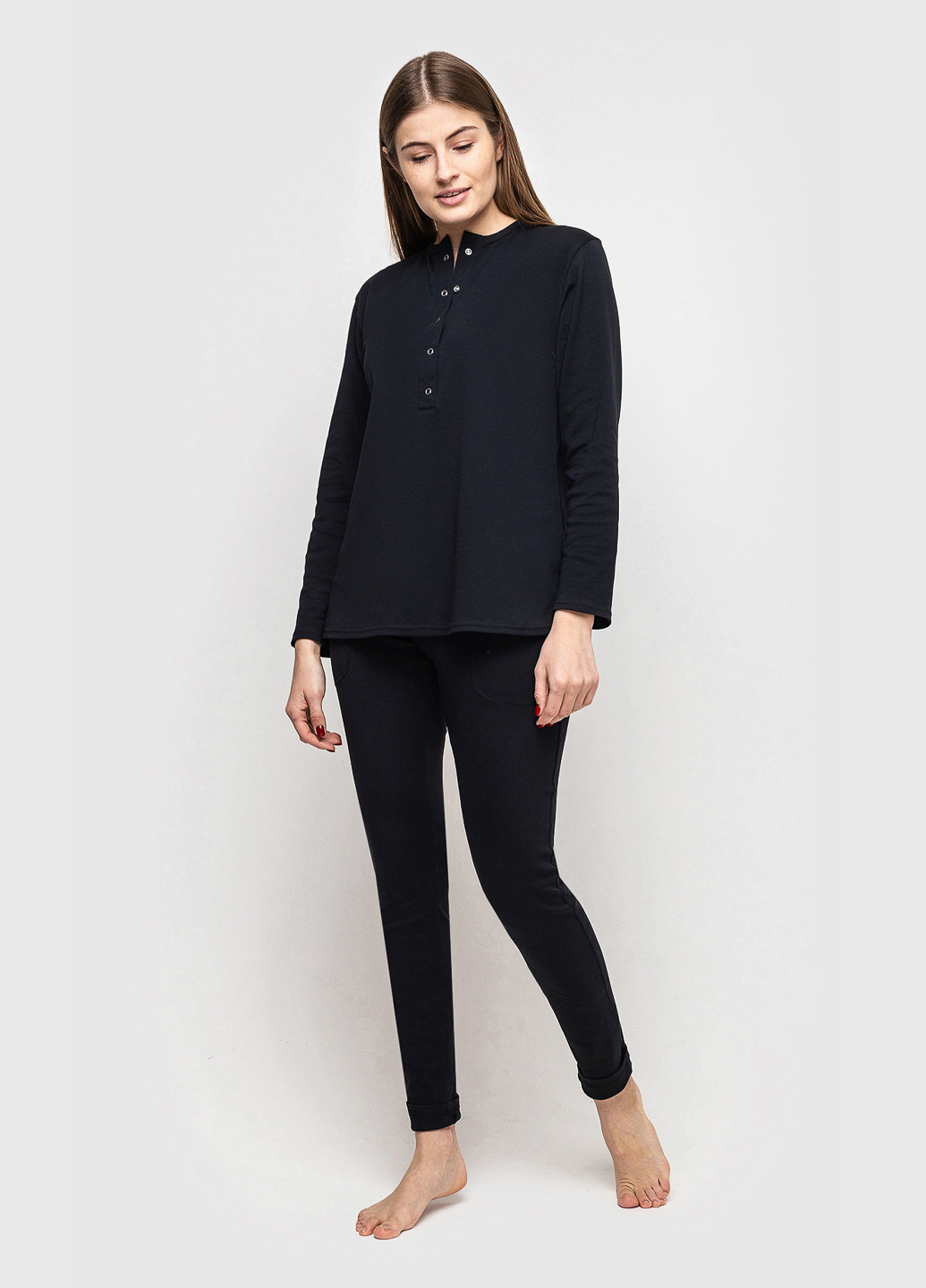 Черная всесезон пижама, домашний костюм для беременных и кормящих мам black home чёрный лонгслив + брюки Koko boutique