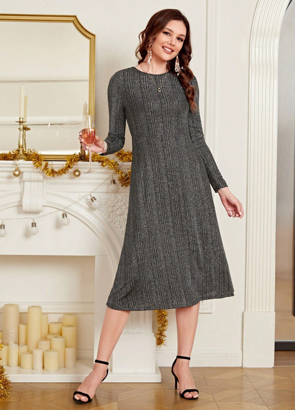 Темно-серое кэжуал платье а-силуэт Emery Rose меланжевое