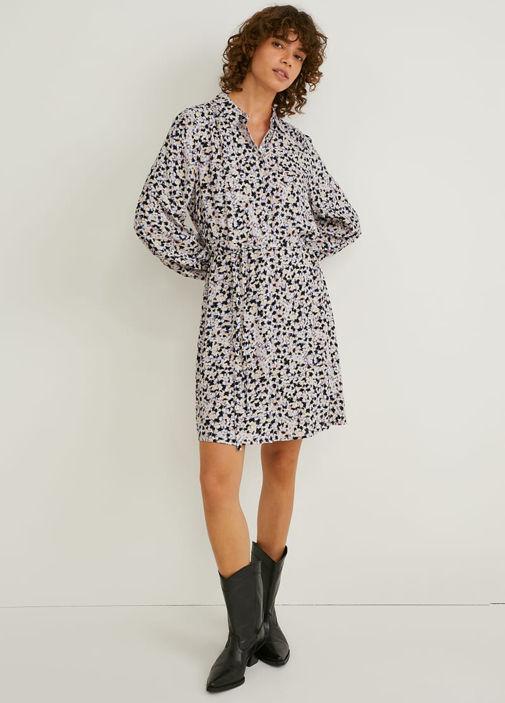 Чорна кежуал сукня кльош, сукня-сорочка C&A з квітковим принтом